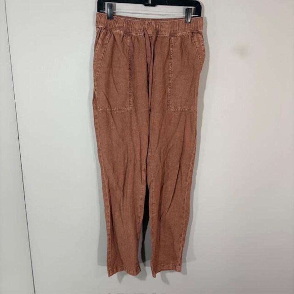 Pilcro Pants Womens XS Brown Linen Blend Jogger Elastic Waist Pockets Drawstring